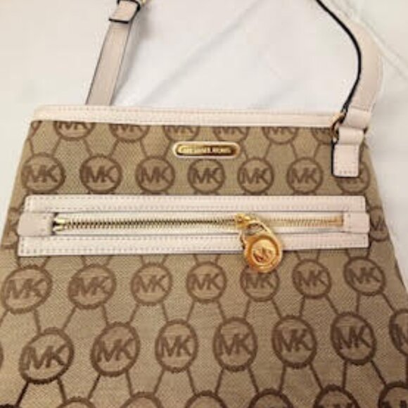MICHAEL KORS Jet Set MK Logo Crossbody Bag Tan & Cream Adjustable Strap - Picture 6 of 10
